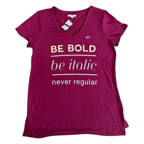 Maurice’s Womens “Be Bold” Dark Rhubarb Short Sleeve T Shirt Size Large NWT - Picture 1 of 7